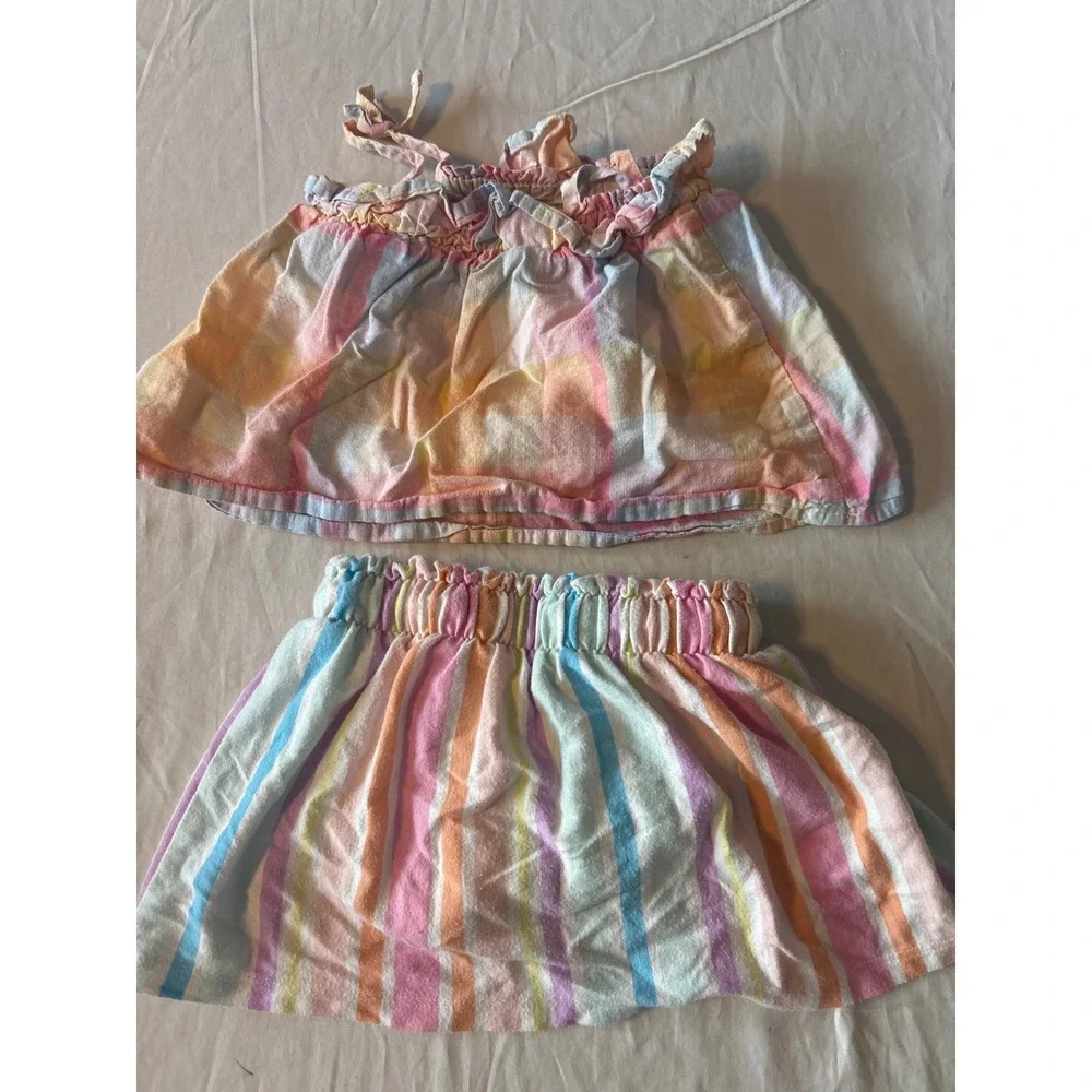 Cat & Jack‎ Skort Set Baby Girls 18M Multicolor Excellent Plaid Striped 2pc